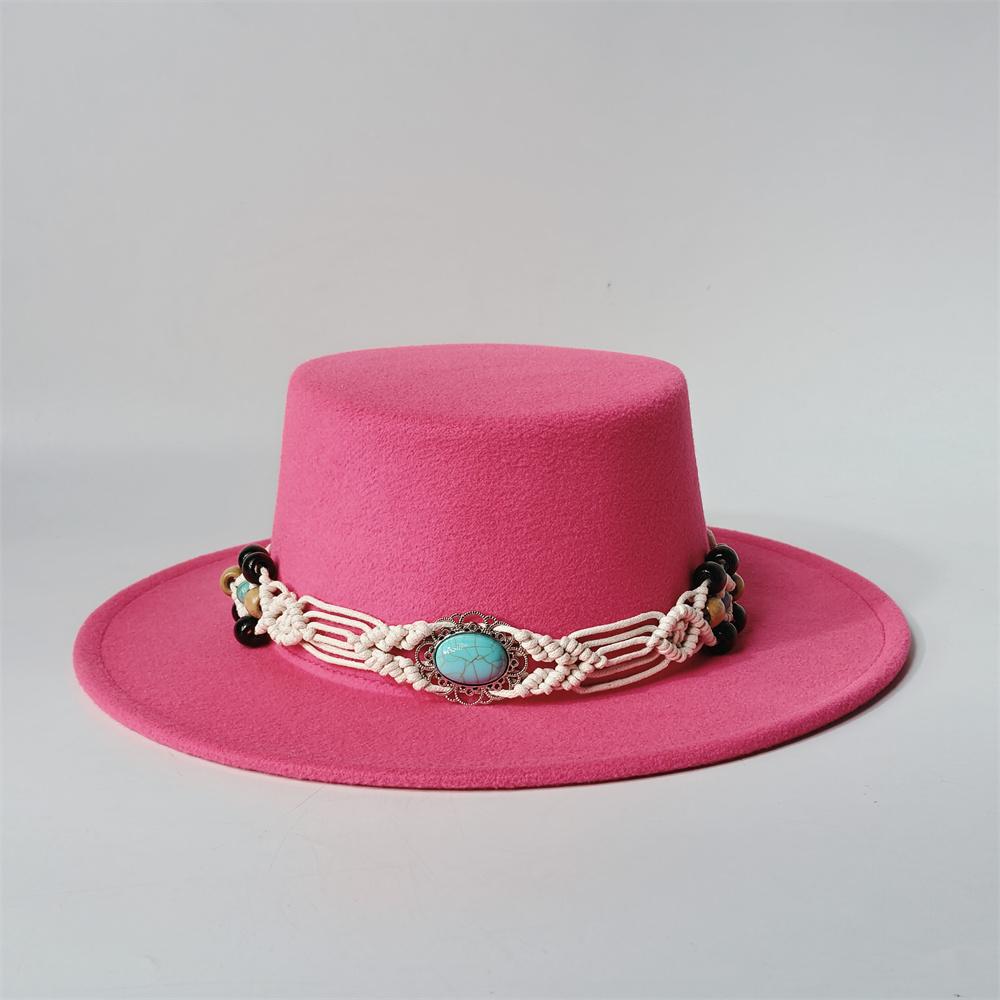 

TurquoiseFedora Hat Women Men Autumn Winter Classic Felt Wide Brim Flat Top Jazz Panama Hat Casual Party Church Hat 56-58cm