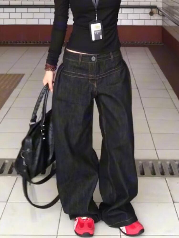 Unisex American Retro Curved Leg Deconstructed Jeans