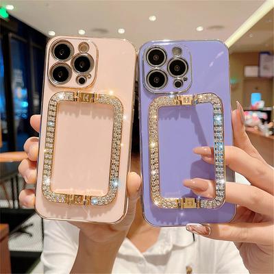 Metalen Strass Standaard Galvaniseren Telefoonhoesje Voor IPhone 16 15 14 13 12 11 Pro Max XR 7 8 Plus SE2/SE3 Schokbestendige Achterkant