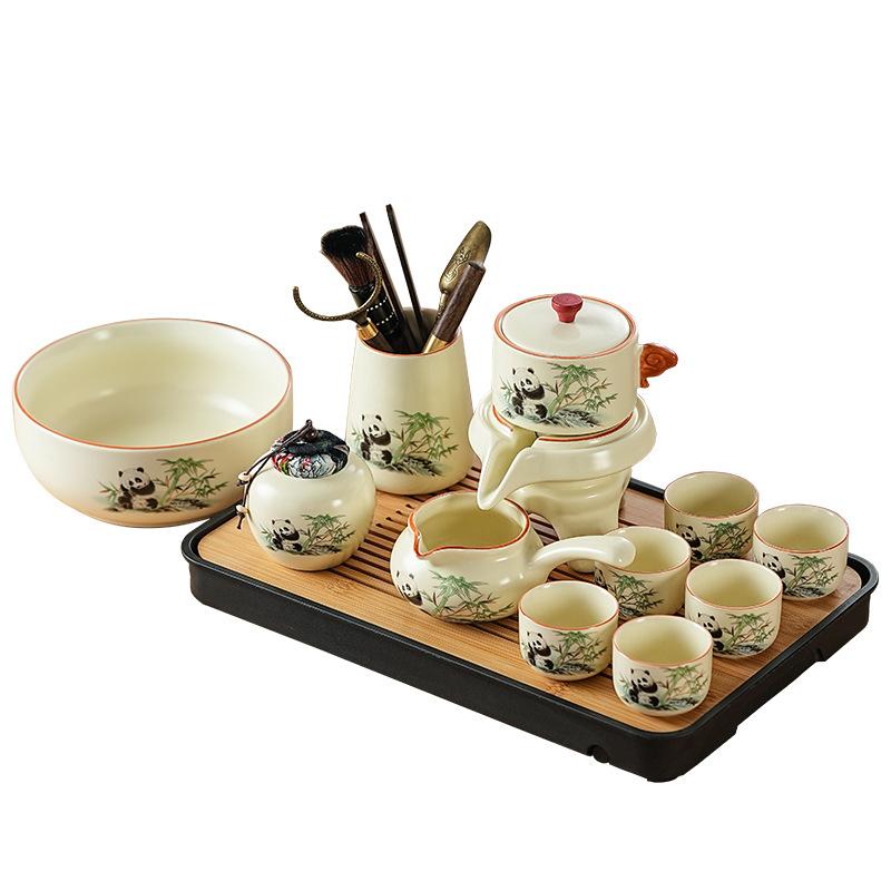 Automatic Tea Set, Rotating Water Outlet Is Not Hot, Panda Cute Guochao Set, Business Ceramic Teacup, High-end Souvenir