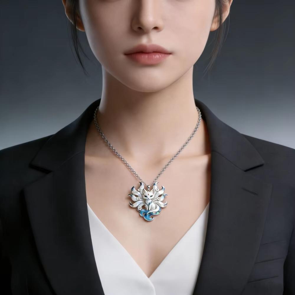 Exquisites Emaille Neunschwänziger Fuchs Halskette Für Damen Trendiger Cartoon Tier Anhänger Modeschmuck Geschenke Für Freunde Familie