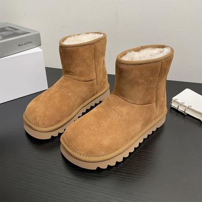 Damen Schneestiefel mit dicker Sohle 2025 neu Winter dicksohlige Leder Maillard Samt verdickt warm Birkenstock Kurzstiefel