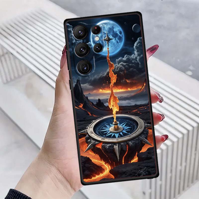Vintage compass illustration For Samsung Galaxy S26 S25 S24 S23 S22 S21 S20 Ultra Plus FE 5G Black Soft TPU Phone Case