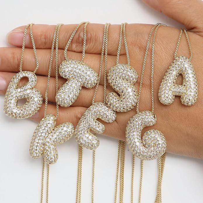 18K Gold 26-Letter Zircon Necklace with Copper Inlay