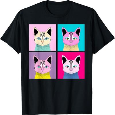 Pop-Art Cat Illustrated T-Shirt for Men Women Kids