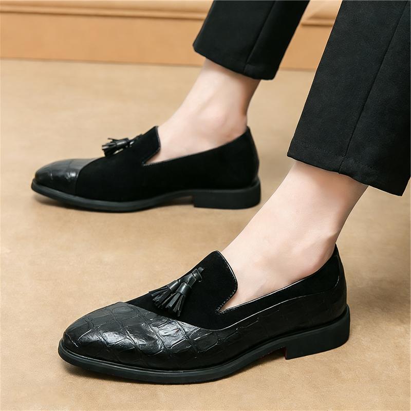 Retrov Fasion New Men's Pointed Suede Tassels Patchwork Flats Leather Shoes Casual Loafers Formal Dress Footwear Zapatos Hombre