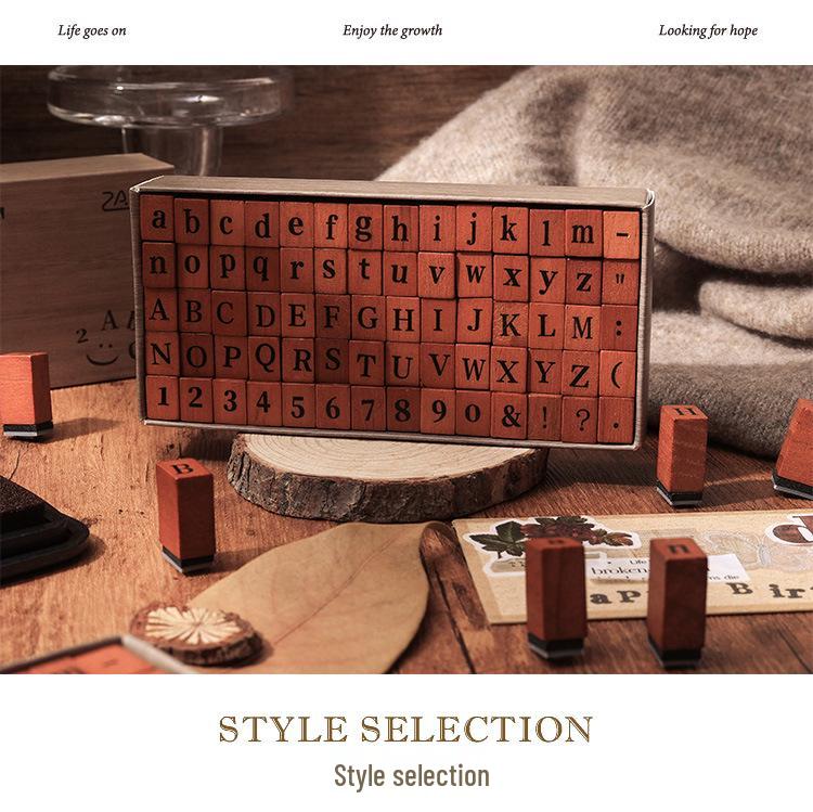 Yue Zhen Retro Wooden Journal Stamps: English Letters & Numbers Set