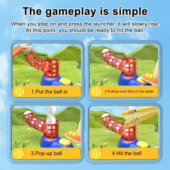 T-Ball Set for Kids Ball Launcher T Ball Stand Baseball Bat And 6 Baseballs Set Toddlers Outdoor Toys for Boys Girls