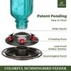 Glass Hummingbird Feeder for Outdoor Hanging, 24 Ounces, 6 Feeding Ports, Bird Nectar Feeder for Garden Décor, Ant Moat Included, Turquoise