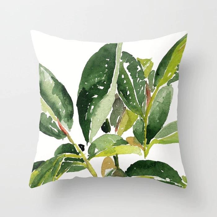 Fashionable Tropical Plant Polyester Pillowcase Office Fabric Sofa Cushion Cover Home Peach Leather Velvet Pillowcase
