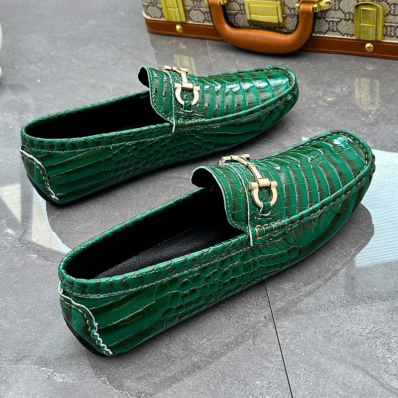 Men’s Moccasins Green Driving Shoes Red Leather Flats Casual Slip-ons Plus Size Color Orange Shoes for Men