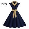 Elegant Ladies Dress Dot Printed Lapel Collar Bow On Waist Sweet Style Casual Party Dress Sleeveless Tight Waist Slim Mid-length Dress Women Summer