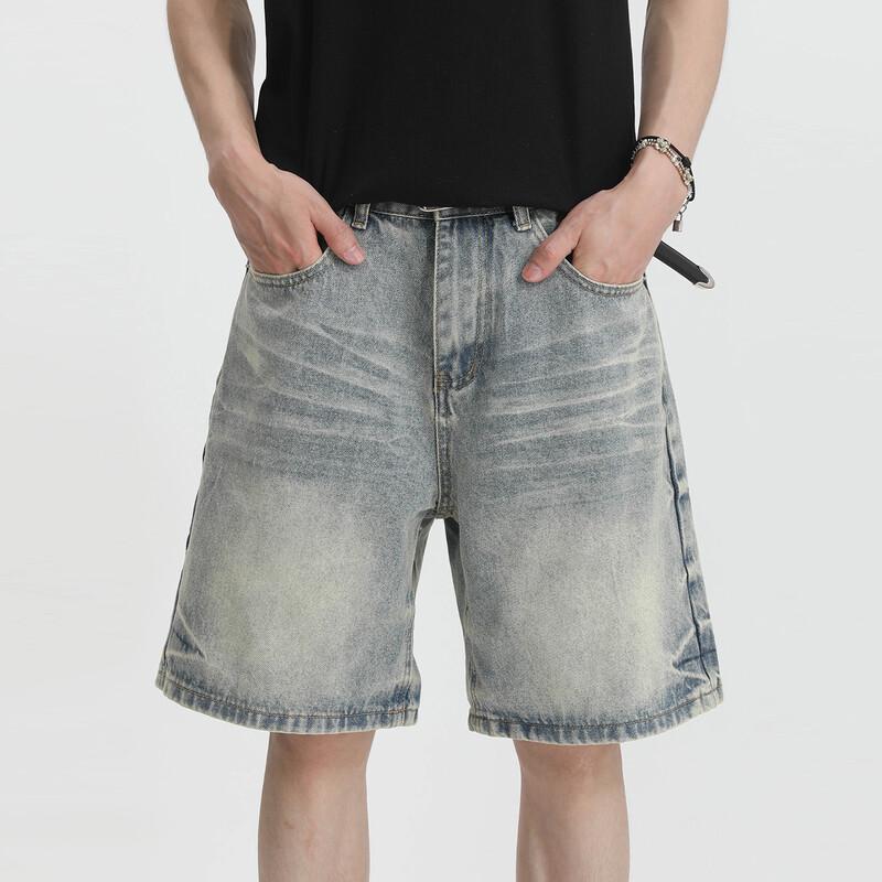 VOGUO RELAY Unisex Distressed Washed Wide-Leg Denim Shorts XL