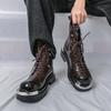 Men’s Retro Thick Sole Platform Punk Boots Elevator Street Style Big Head Motorcycle Boots High Boots Plus Size