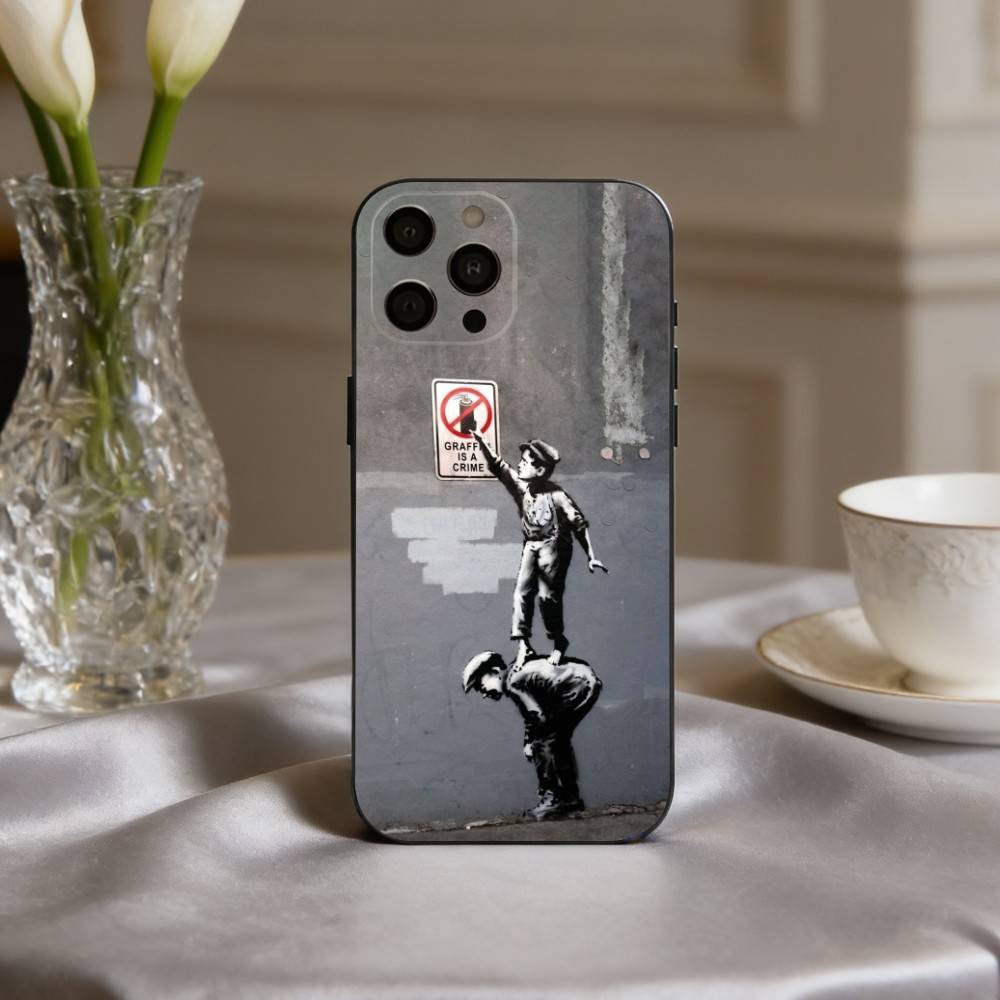 S-Street Art B-Banksy G-Graffiti  Phone Case For iPhone 17pro,16,15,14,13,12,11 Plus,Pro Max,XS,Soft Silicone Black Cover