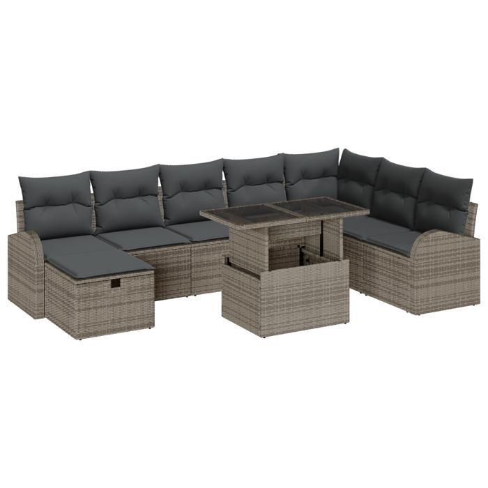 VidaXL Ensemble de canapé de jardin 9 pièces avec coussins gris en poly rotin 3359776