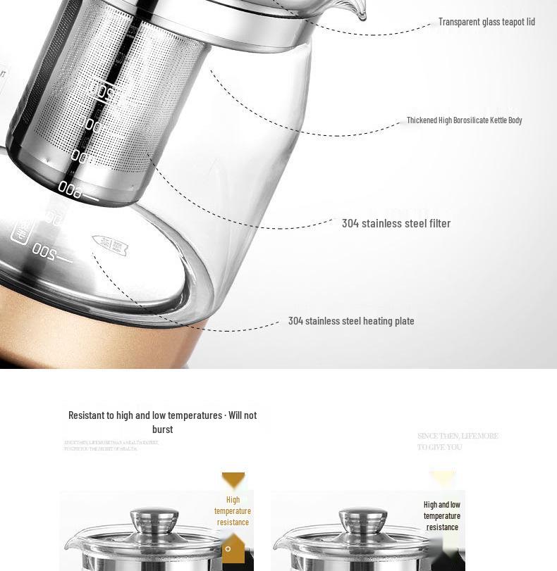 Korean Style Automatic Glass Kettle: Black & Flower Tea Maker, Multi-functional, Household.