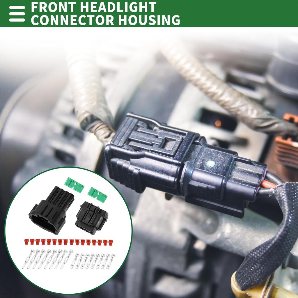 Motoforti Nissan Front Headlight Connector Housing, Female and Male Wire Terminals, Plastic, Copper-Plated Black, Waterproof