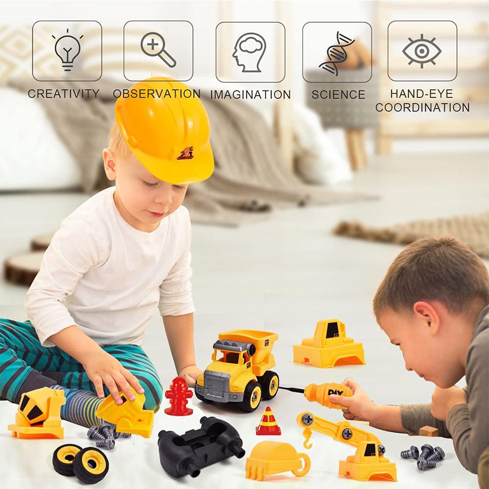 Montessori DIY Assembly Engineering Vehicles 4PCS, Beach Educational Toy for Boys’ Birthday Gifts, Gift Storage Bag Packaging