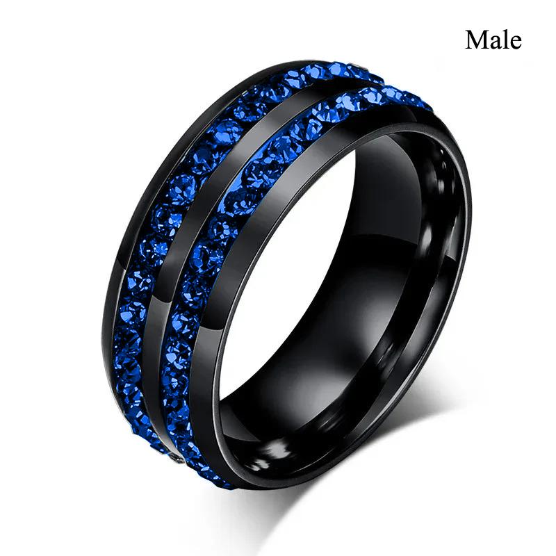 Fashion Couple Rings Romantic Blue Rhinestones CZ Women Rings Set Trendy Men Stainless Steel Zirconia Ring Wedding Band Jewelry