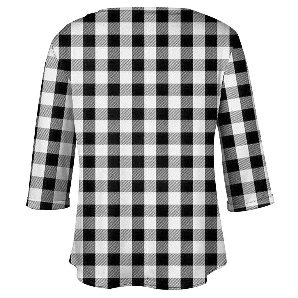 Women's Fashionable Casual Three Quarter Sleeve Printed V Neck Pullover 4/3 Sleeve Top