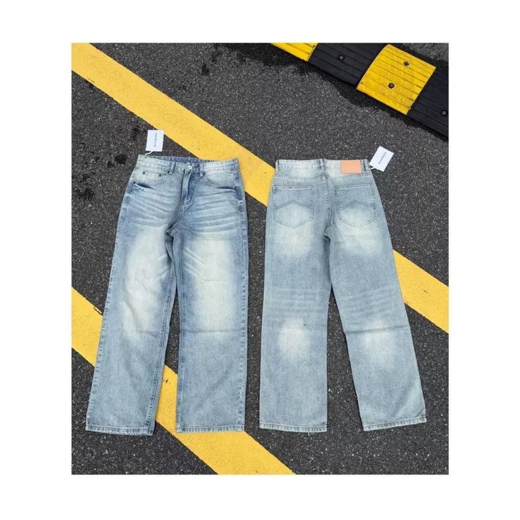 ZYLLO American Style Washed Jeans Niche Chic Blue Denim Wide Leg Pants Straight Trousers