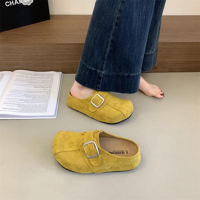 Fashion Women's Suede Wooden Slippers and Cork Insoles Indoor Outdoor Beachfront Villa Shoes Comfortable Men and Women Fashion Slippers