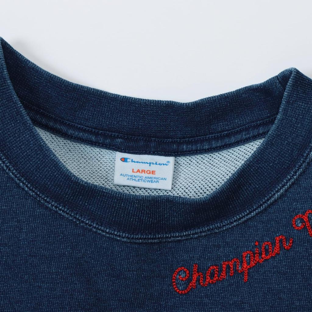 Champion Cotton USA Relax Fit Short Sleeve Sweatshirt with Embroidered Washed Men's Trim, Blue, C3-B011