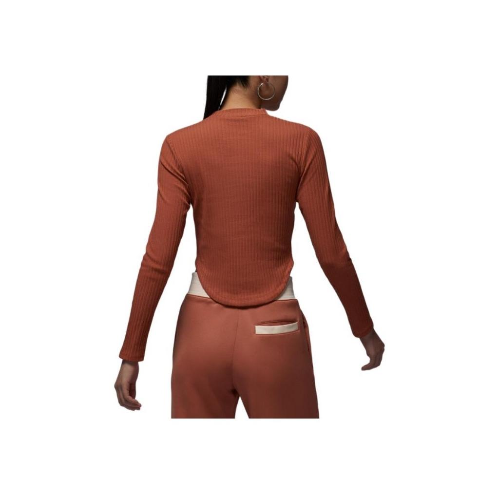 Jordan Solid Color Round Neck Slim Fit Knit Long Sleeve T-Shirt Women Tops Gray Peach-Pink FN5400-209