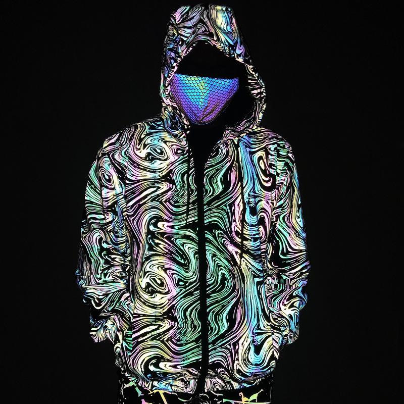 2026 Spring/Autumn Colorful Starry Swirl Reflective Hooded Jacket - Trendy Loose Knit & Breathable