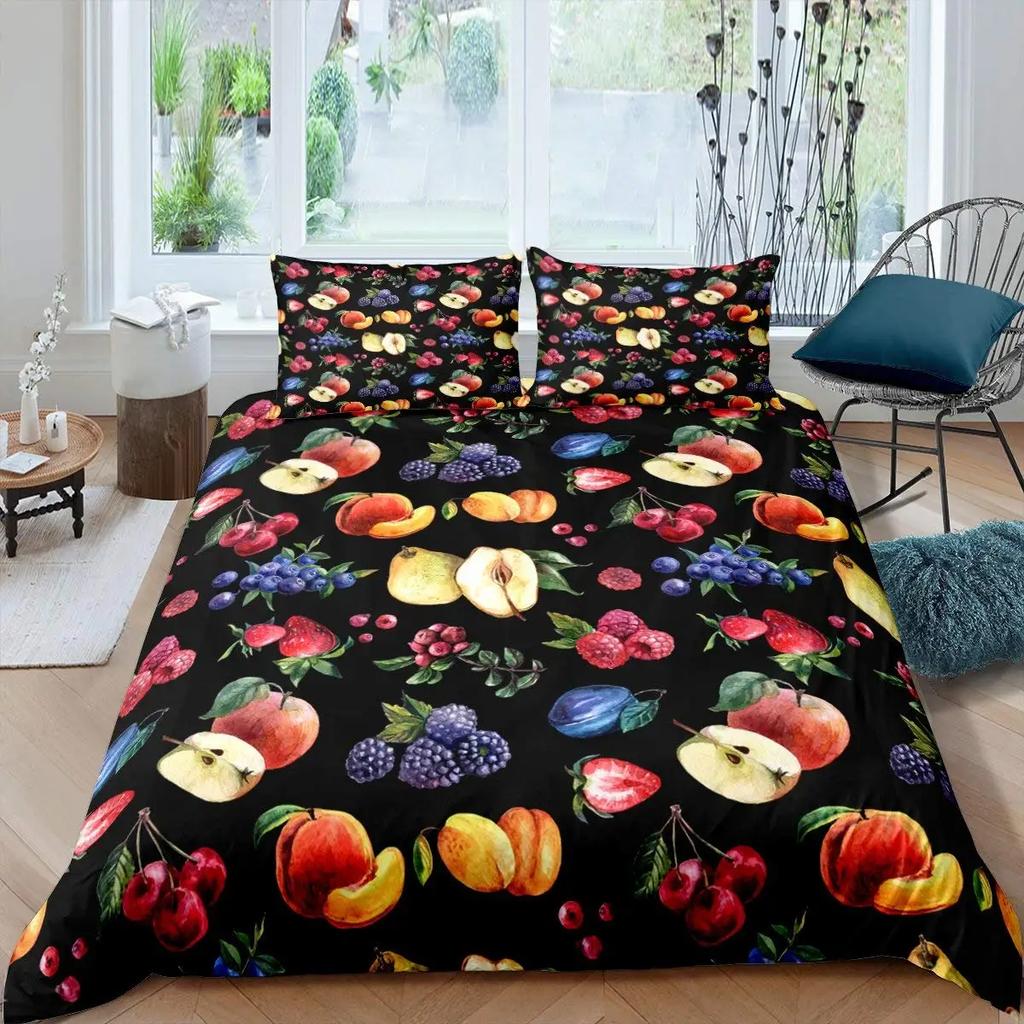 Red Apple King Queen Duvet Cover Sweet Fruit Patterned Bedding Set For Kids Pink Quilt Cover Plant Polyester Comforter Cover