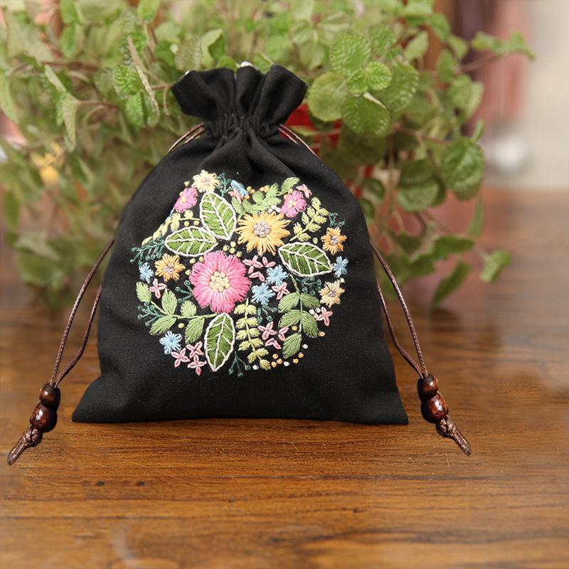 

Floral Embroidery Drawstring Bag DIY Kits Colorful Embroidery Set Beginner Style 5