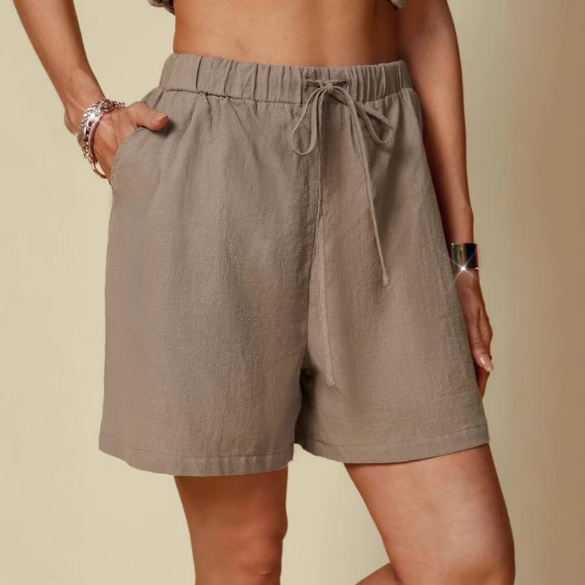 2024 Women's Cotton Linen Loose Casual Shorts with Elastic Waist and Drawstring