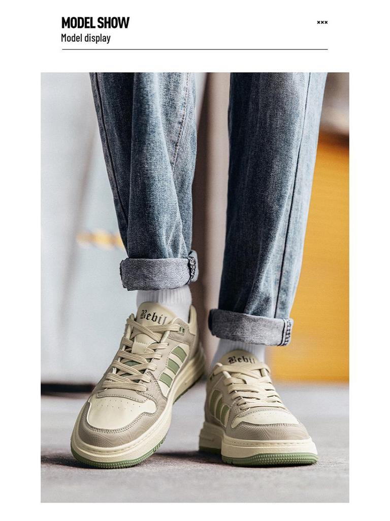 2023 Übergröße Herren-Sneakers: Echtes Leder im Hongkong-Stil, Weißes Sportschuhe mit dicker Sohle für Frühling/Sommer