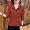 Autumn Temperament Mother Dress Women's Versatile Solid Color Lapel Long Sleeve Loose Pullover Top