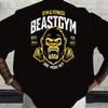 Czarny Bawełniany T-shirt Styl Beast na Siłownię Męski Fitness Mięśnie Trening Modny Casual Odzież Aktywna - Męski Letni Bawełniany T-shirt z Graficznym Nadrukiem