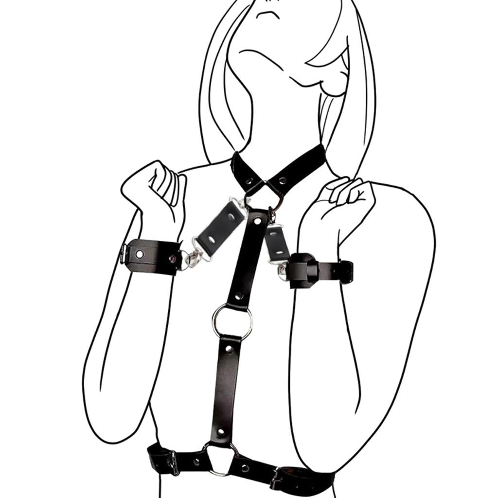 Bondage Restraints Handcuffs Sex Toys Neck to Wrist Behind Back Adjustable Handcuffs Belt PU Leather for Adult SM Games