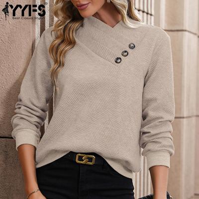 Kadın Modası Günlük İlkbahar Sonbahar Düz Renk Baskı Uzun Kollu V Yaka Bluzlar ve Gömlekler