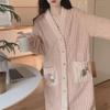 V-Neck Sunflower Nightgown Pajamas for Women - Cozy Autumn/Winter Coral Fleece, Thick, Large Sizes, Versatile Indoor/Outdoor Wear.