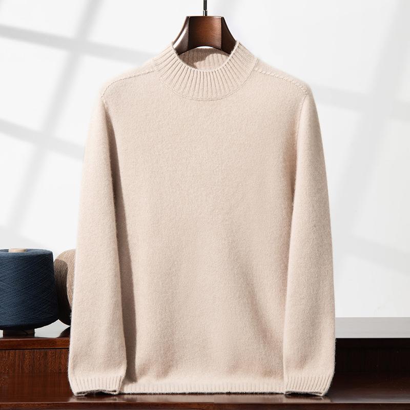 Men's High Neck Thickened Cashmere Sweater: Loose Fit, Plus Size, Warm Knit Base Layer for Autumn/Winter.