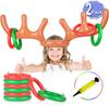 2 Pack Inflatable Reindeer Ring Toss Game With Antlers and 8 Rings, Family Christmas Party Games Classroom Indoor Outdoor Fun