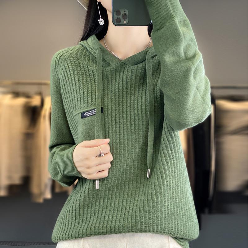 Fashionable Short Knitted Hoodie Women's Spring Autumn Loose Style Korean Design Thick Winter Suitable Full Sleeve Solid