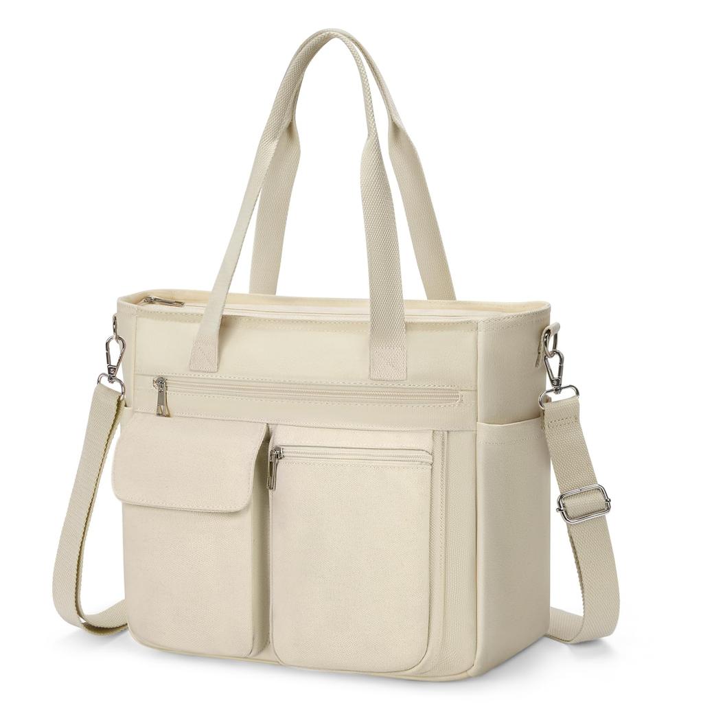 Dakuly Canvas Tote Large Capacity with Bottom Shoulder Solid Color Canvas Tote with Perfect for Overnight or Beige Men's Bag, Panel, Women's Bag,