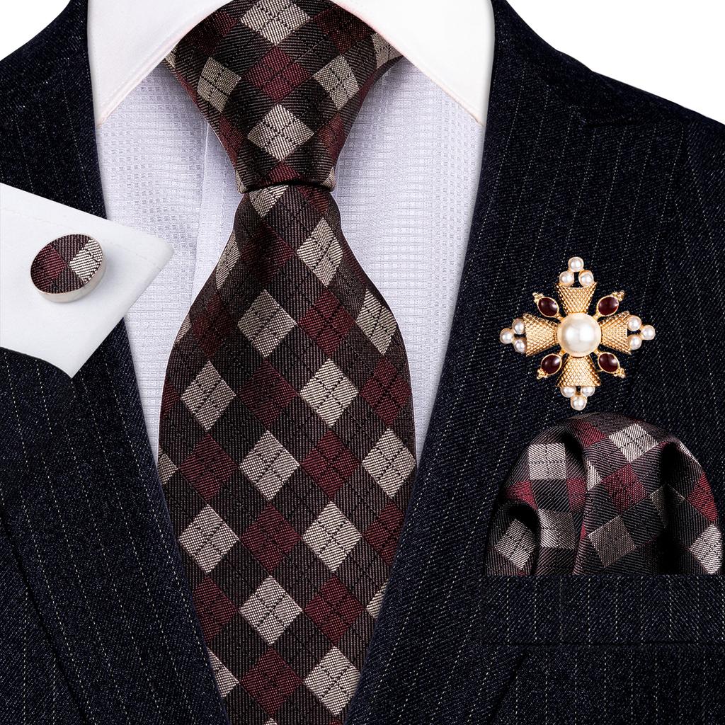 Barry.Wang Pearl sagė su kaklaraiščiu vyrams Paisley gėlių šilko kaklaraištis Hanky rankogalių sąsagų rinkinys