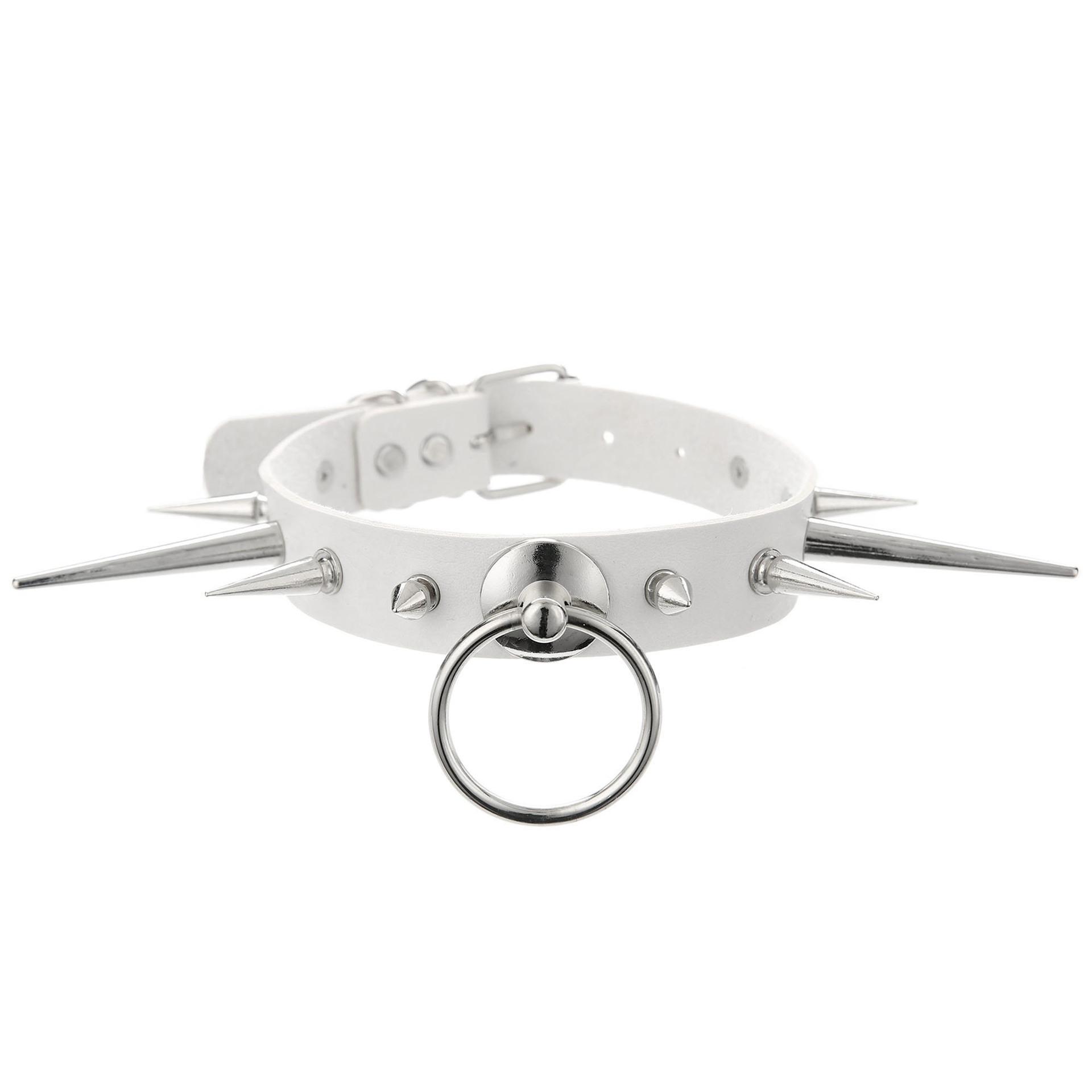 

Punk Long Spike Choker Faux Leather Collar For Women Men Cool Big Rivets Studded Chocker Goth Circle Pendant Necklace Accessorie