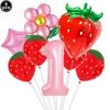 9pcs Strawberry Balloons Kits Birthday Decorations for Girls 32inch 0-9 Number Balloons for Strawberry Birthday Party Decors