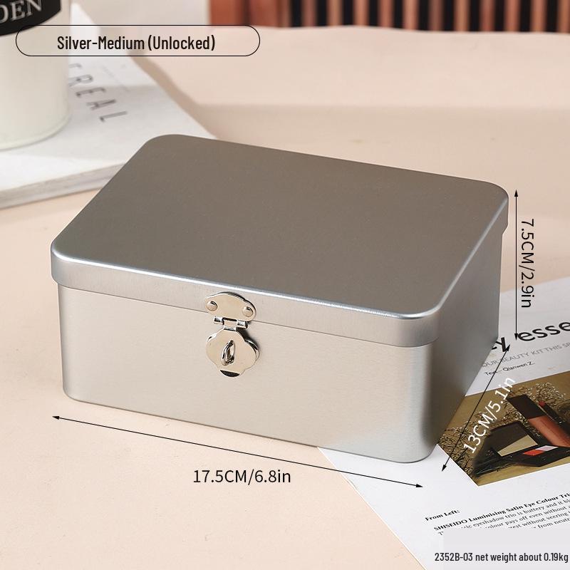 Lockable Retro Tin Box for Cosmetics, Documents, and Jewelry Storage