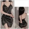 Women’s Sexy Solid Color Sleep Dress Tie-Up Slim-Fit Nightgown Ruched Camisole Nightdress