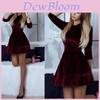 Elegante Vestito da Donna Moda Velluto Svasato Peluche Festa Sera Ballo Skater Midi