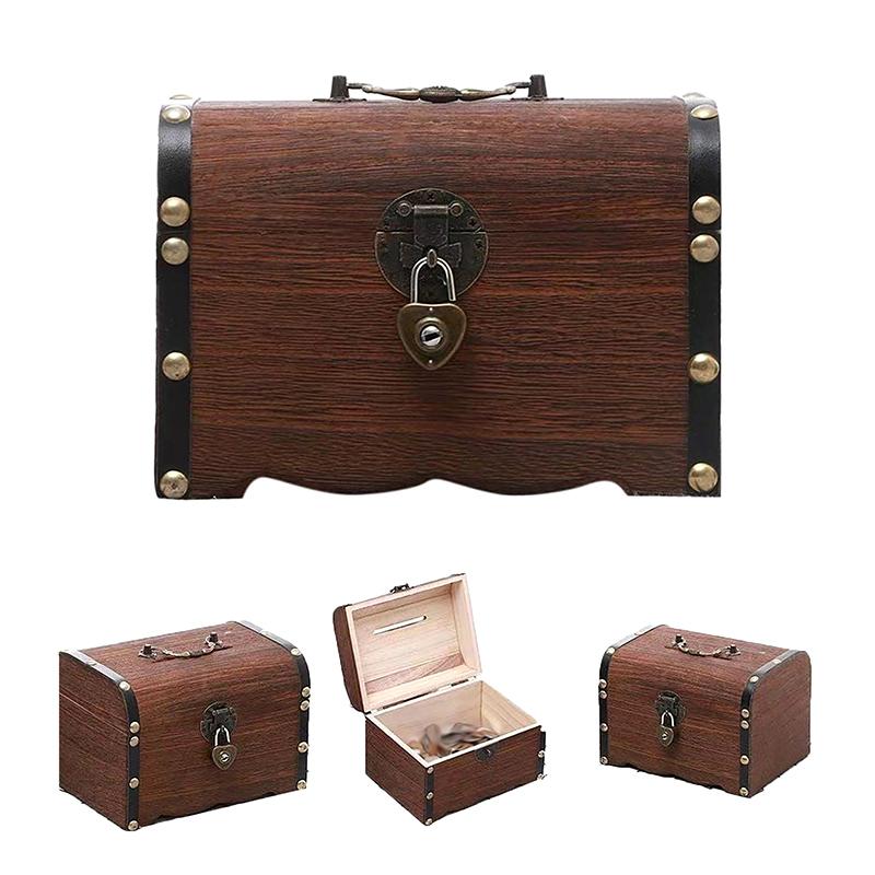 Treasure Chest With Lock Vintage Treasure Storage Box Piggy Bank Organizer Saving Box Case With Lock For Home Retro Decoration
